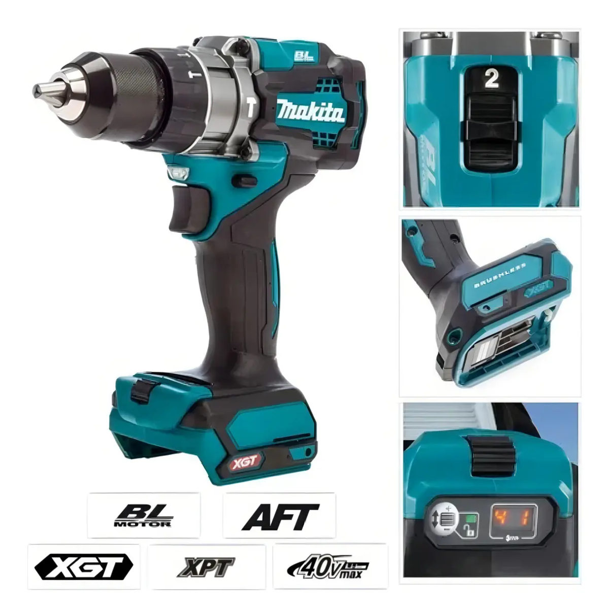 Kit Taladro y Atornillador Profesional 40V Titanium Completo + Maleta, Batería Extra, Base de Carga y Kit de Mechas