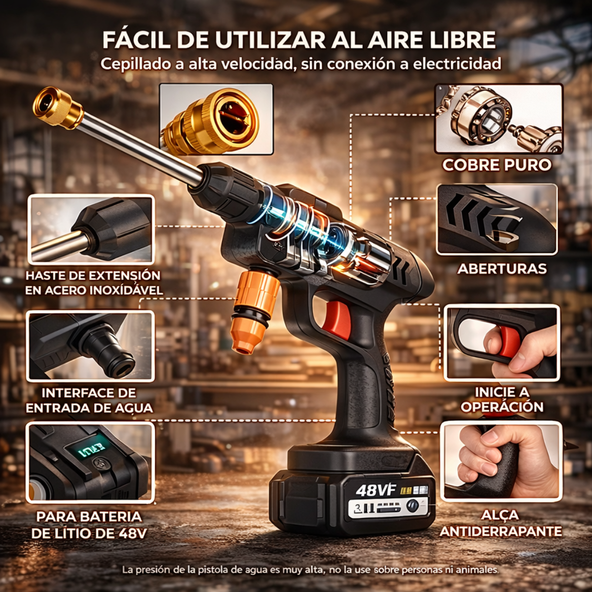 Lavadora inalámbrica de alta presión — calidad profesional para todo tipo de limpieza + 6 boquillas ajustables