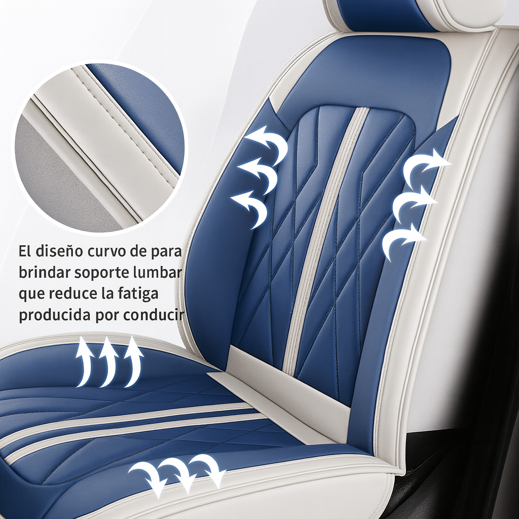 Funda de Auto Universal Iron en Cuero Legítimo con AirBag +REGALOS: Alfombra de Cuero y Funda para Volante