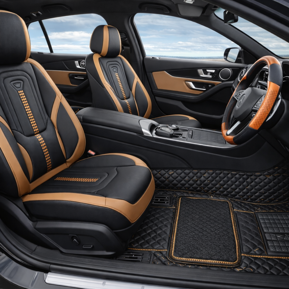 Funda de Auto Universal Dominus en Cuero Legítimo con Airbag +REGALOS: Alfombras de Cuero y Funda de Volante